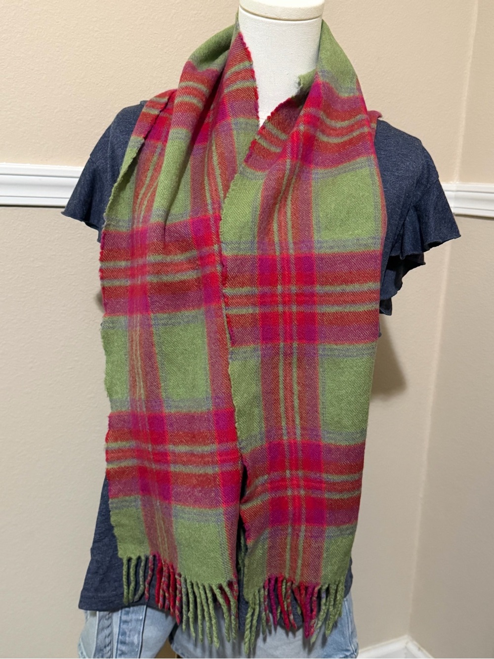 Red & Green Plaid 100% Merino Wool Scarf